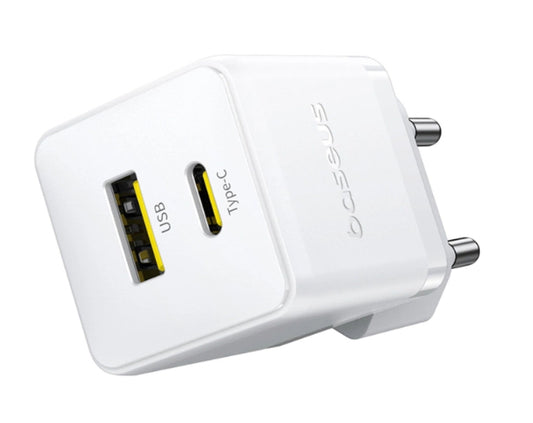 Baseus Carregador Palm Fast Charger C+U 30W Eu Moon White