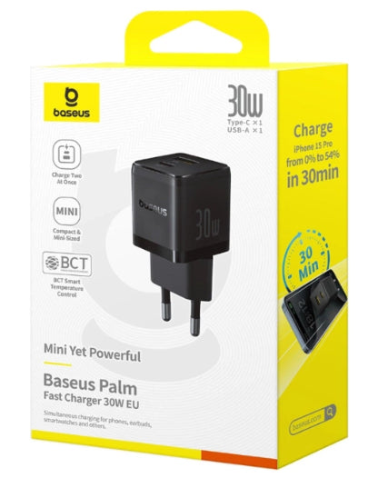 Baseus Carregador Palm Fast Charger C+U 30W Eu Cluster Black