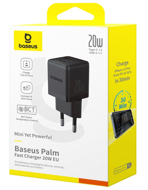Baseus Carregador Palm Fast Charger C+U 20W Eu Cluster Black