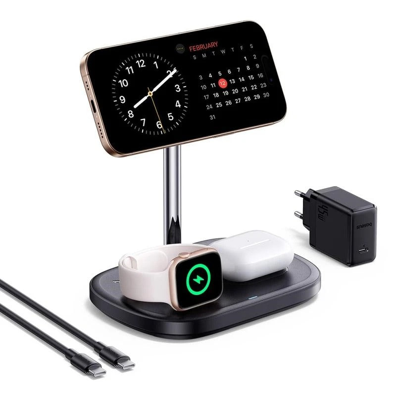 Carregador Os-Baseus Enerfill Fs41 3-In-1 Wireless Charging Stand With Tec Cooling Cosmic Black (45W