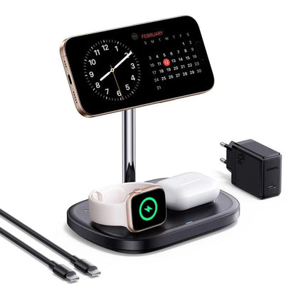 Carregador Os-Baseus Enerfill Fs41 3-In-1 Wireless Charging Stand With Tec Cooling Cosmic Black (45W