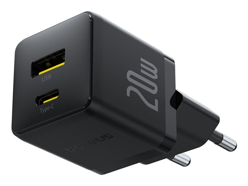 Carregador Palm Fast Charger C+U 20W Eu Cluster Black (With BASEUS Mini White Cable Usb-C To
