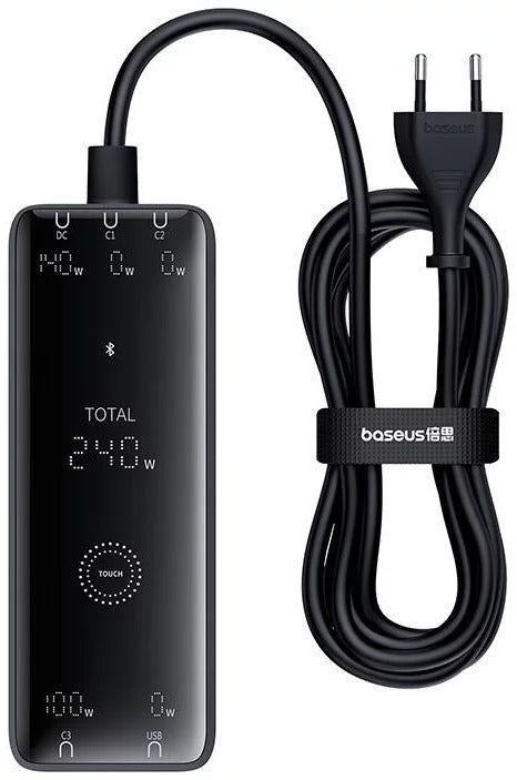 Baseus Carregador Digital Gan Intelligent Desktop Fast Charger 3C+U+DC 240W EU Preto