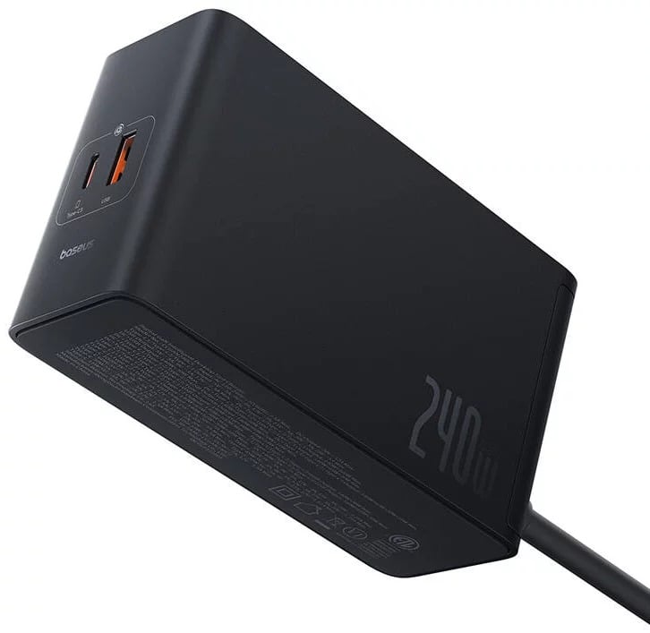 Baseus Carregador Digital Gan Intelligent Desktop Fast Charger 3C+U+DC 240W EU Preto