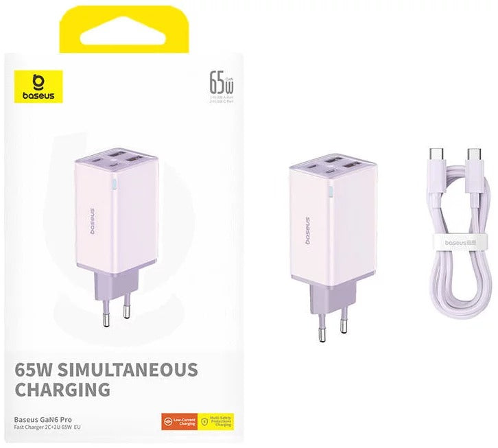 Baseus Carregador Gan6 Pro Fast Charger 2C+2U 65W  EU Star Purple