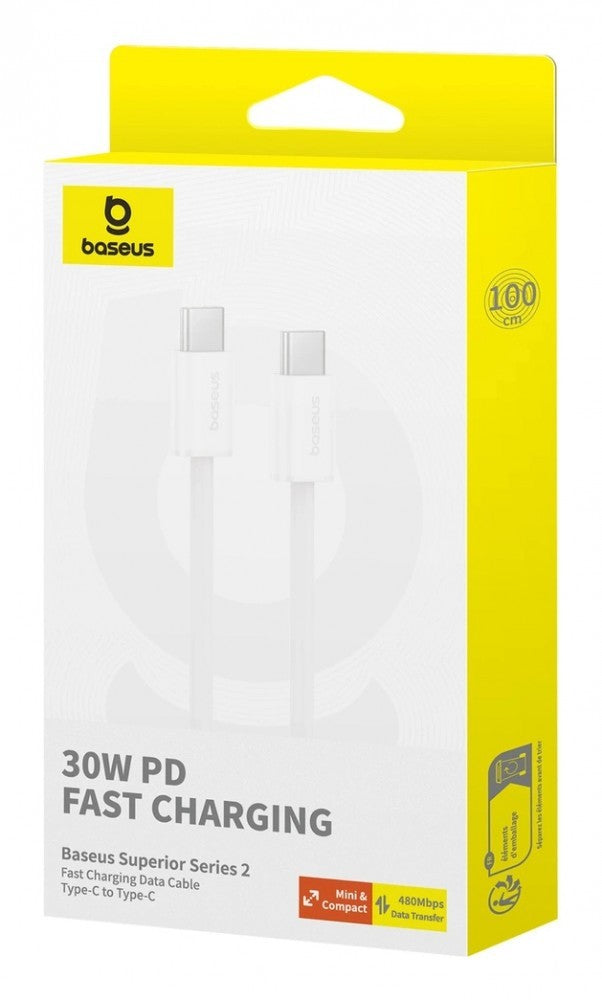 Baseus SUPERIOR SERIES 2 FAST CHARGING DATA CABLE TYPE-C TO TYPE-C 30W 1M MOON WHITE