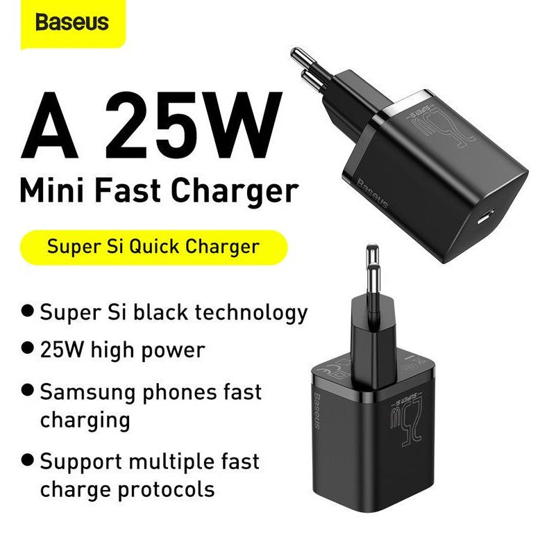 Baseus Carregador Rápido Super Si 1C 25W Eu Sets Preto