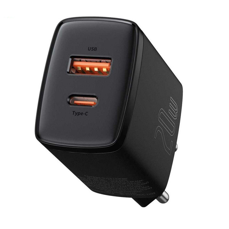 Baseus Carregador Rápido Compacto U+C 20W Eu Preto