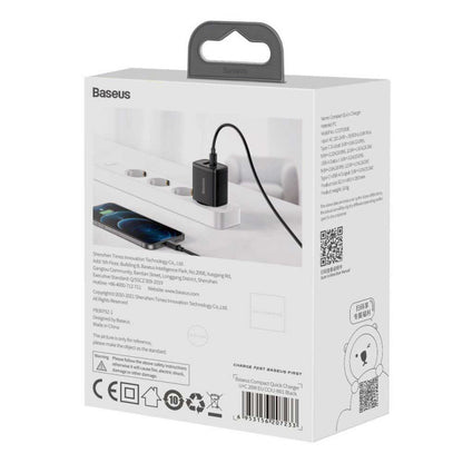 Baseus Carregador Rápido Compacto U+C 20W Eu Preto