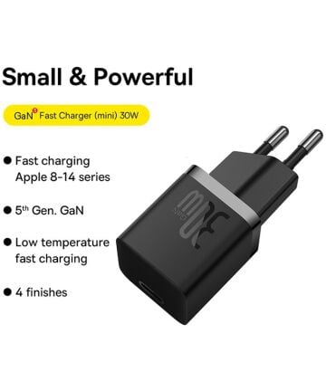 Baseus Carregador Rápido compacto Gan5 30W Usb-C Preto