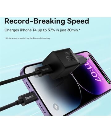 Baseus Carregador Rápido compacto Gan5 30W Usb-C Preto