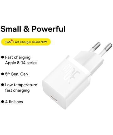 Baseus Carregador Rápido compacto Gan5 30W Usb-C Branco