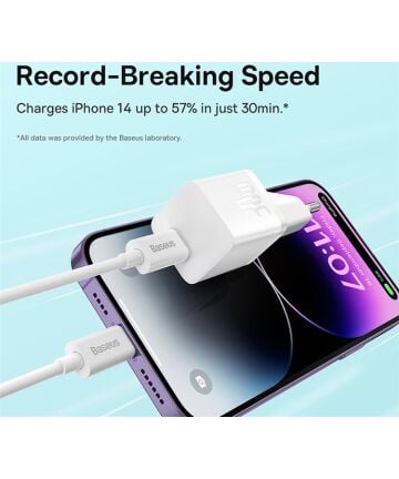 Baseus Carregador Rápido compacto Gan5 30W Usb-C Branco
