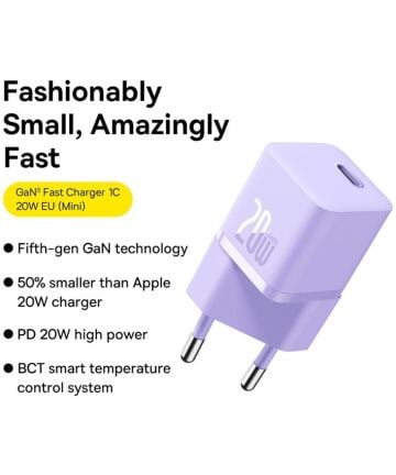 Baseus Carregador Rápido compacto Gan5 20W Usb-C Roxo