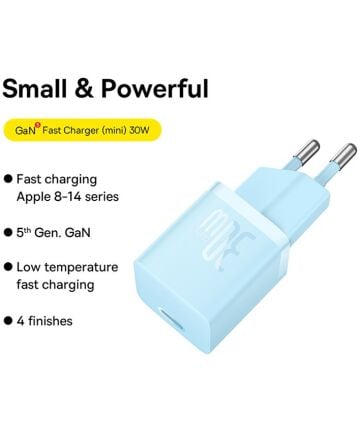 Baseus Carregador Rápido compacto Gan5 30W Usb-C azul