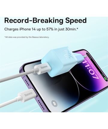 Baseus Carregador Rápido compacto Gan5 30W Usb-C azul