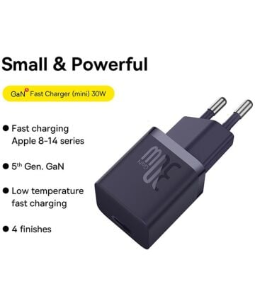 Baseus Carregador Rápido compacto Gan5 30W Usb-C roxo