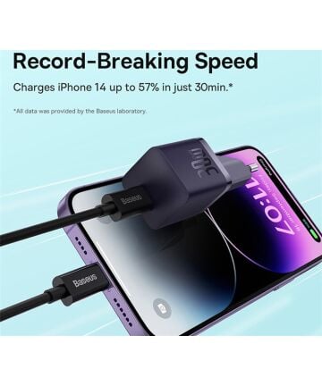 Baseus Carregador Rápido compacto Gan5 30W Usb-C roxo