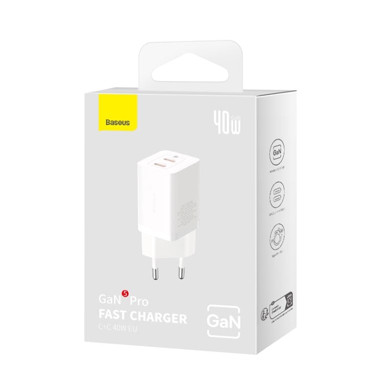 Baseus Carregador Pro Fast Charger C+C 40W Eu Branco