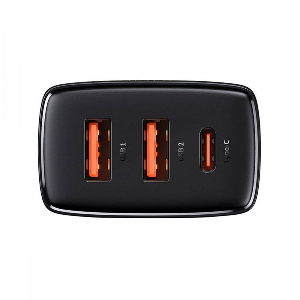 Baseus Carregador Carregamento Rápido 2xUsb + Usb-C Preto