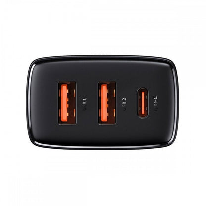 Baseus Carregador Carregamento Rápido 2xUsb + Usb-C Preto