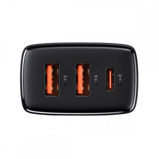 Baseus Carregador Carregamento Rápido 2xUsb + Usb-C Preto