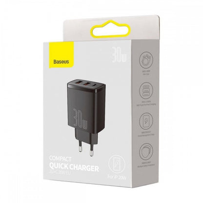 Baseus Carregador Carregamento Rápido 2xUsb + Usb-C Preto