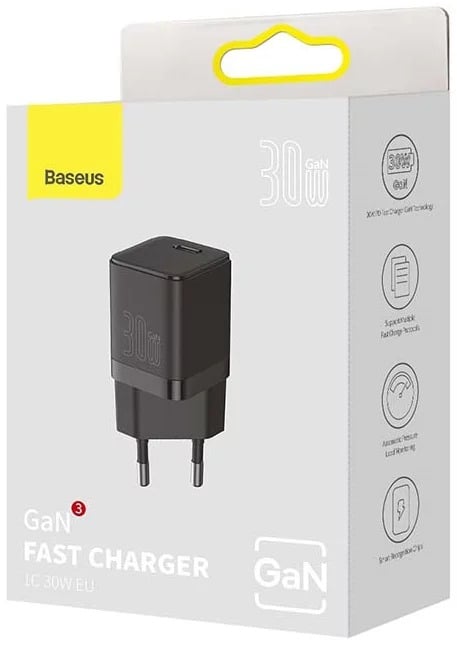 Baseus Carregador Rápido Gan3 1C 30W Eu Preto