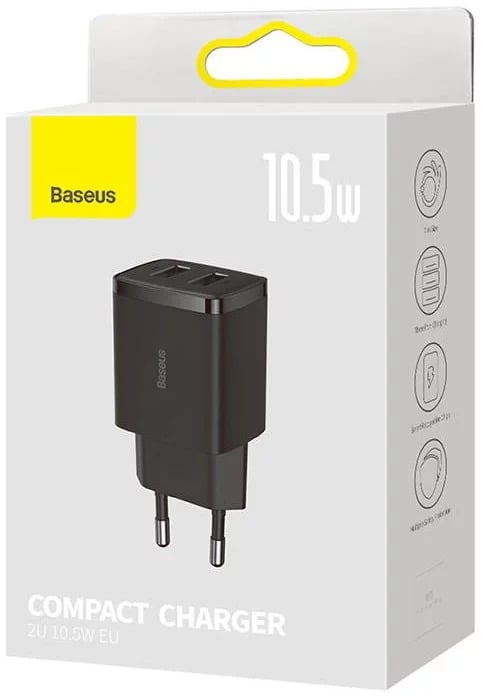 Baseus Carregador Compacto 2U 10.5W Eu Preto