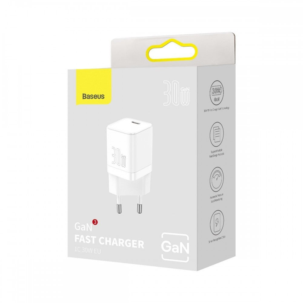 Baseus Carregador Rápido Gan3 1C 30W Branco