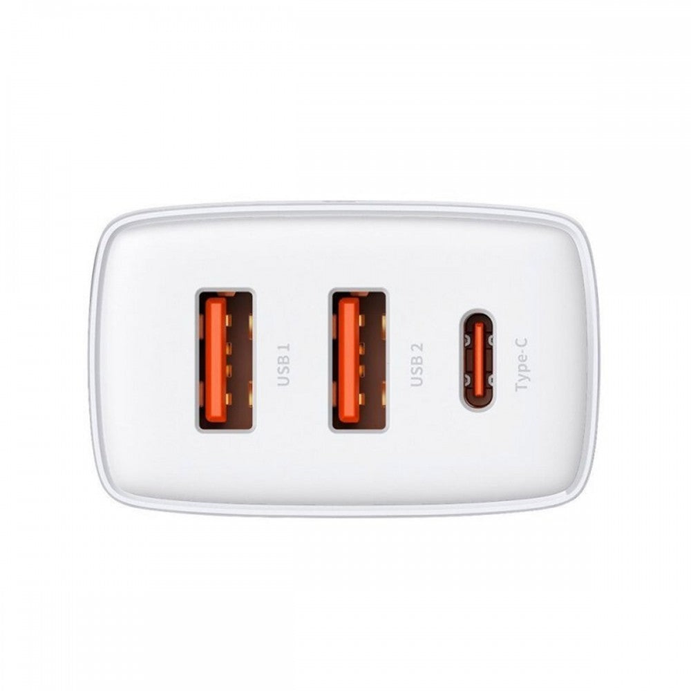 Baseus Carregador Compacto Usb-C/Usb-A 30W Carregamento Rápido QC3.0 Branco
