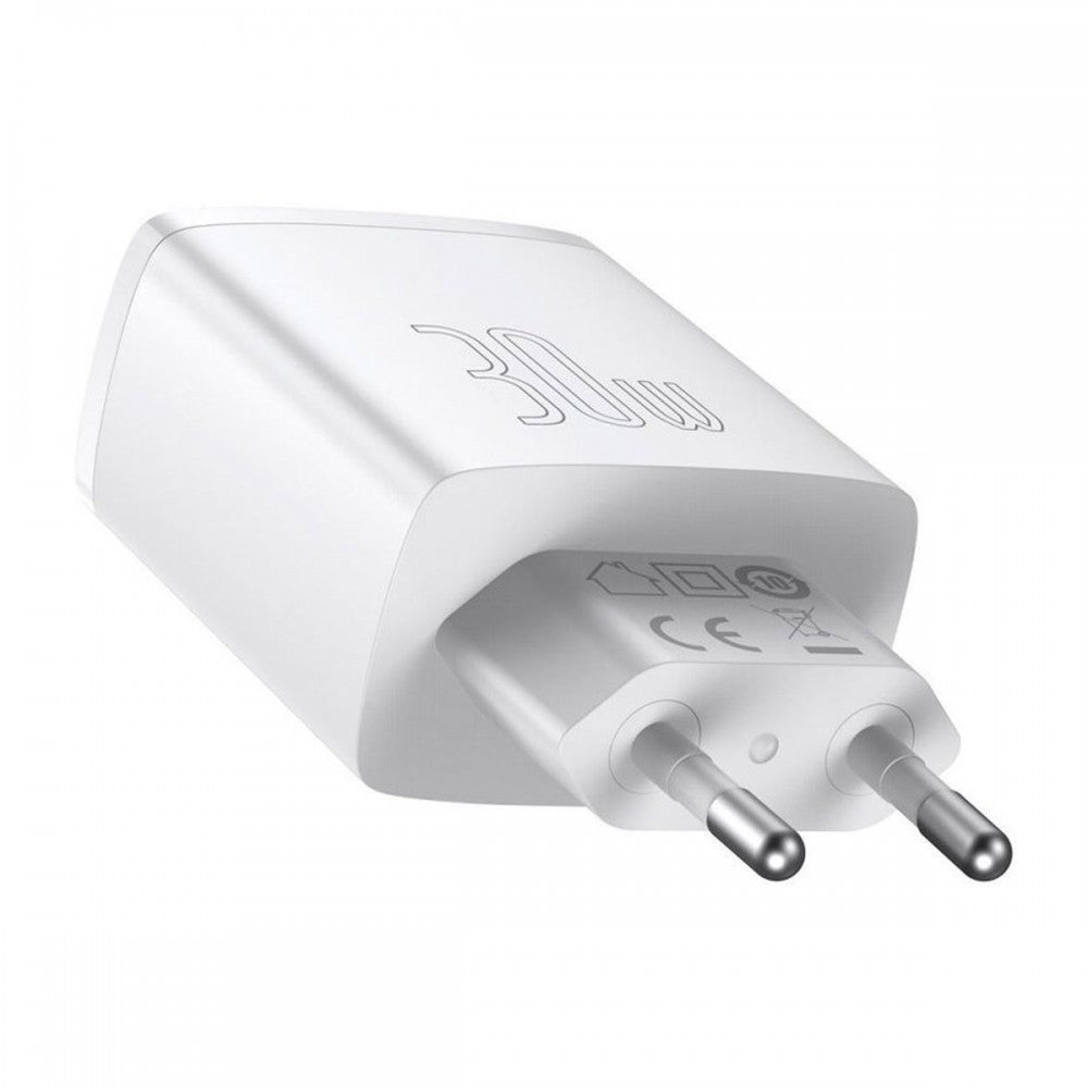 Baseus Carregador Compacto Usb-C/Usb-A 30W Carregamento Rápido QC3.0 Branco
