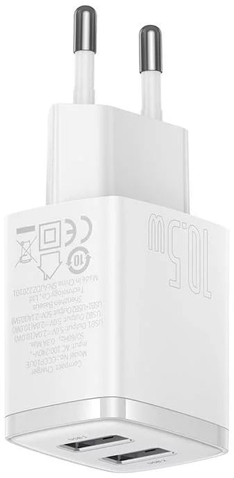 Baseus Carregador Compacto 2U 10.5W Eu Branco