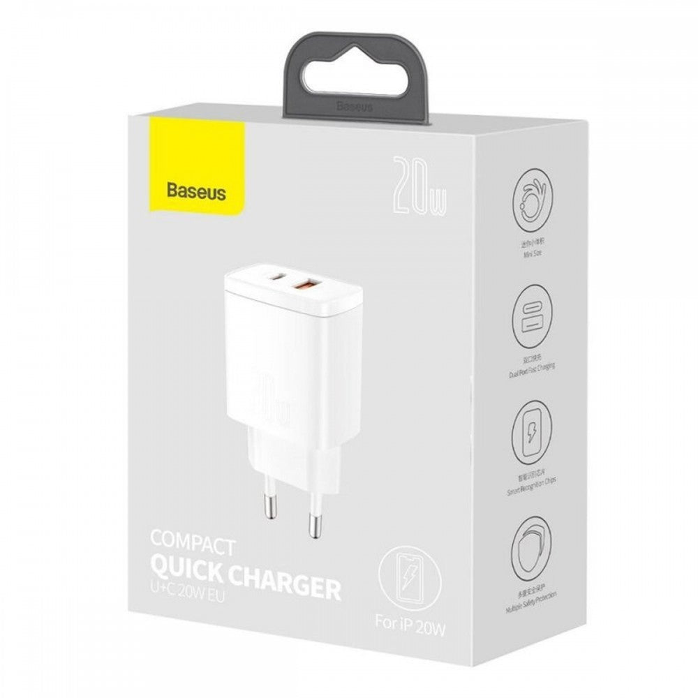 Baseus Carregador Rápido compacto U+C 20W Eu Branco