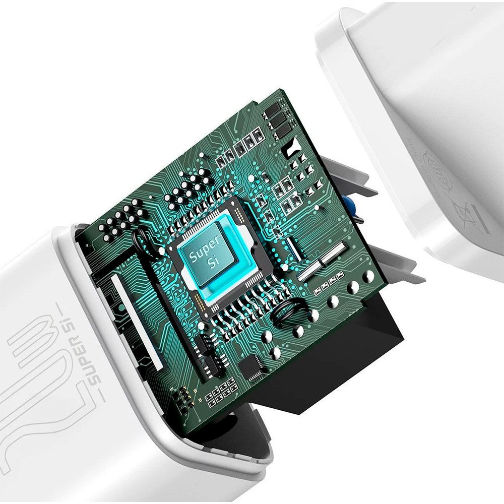 Baseus Carregador Carregamento Rápido Super Si c/ Cabo Usb-C Para Lightning 1mt Branco