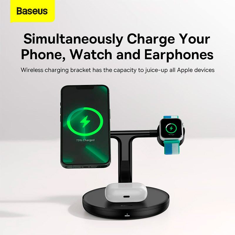 Baseus Carregador Rápido Wireless Magnetic Swan 3-in-1 20W Cluster Preto