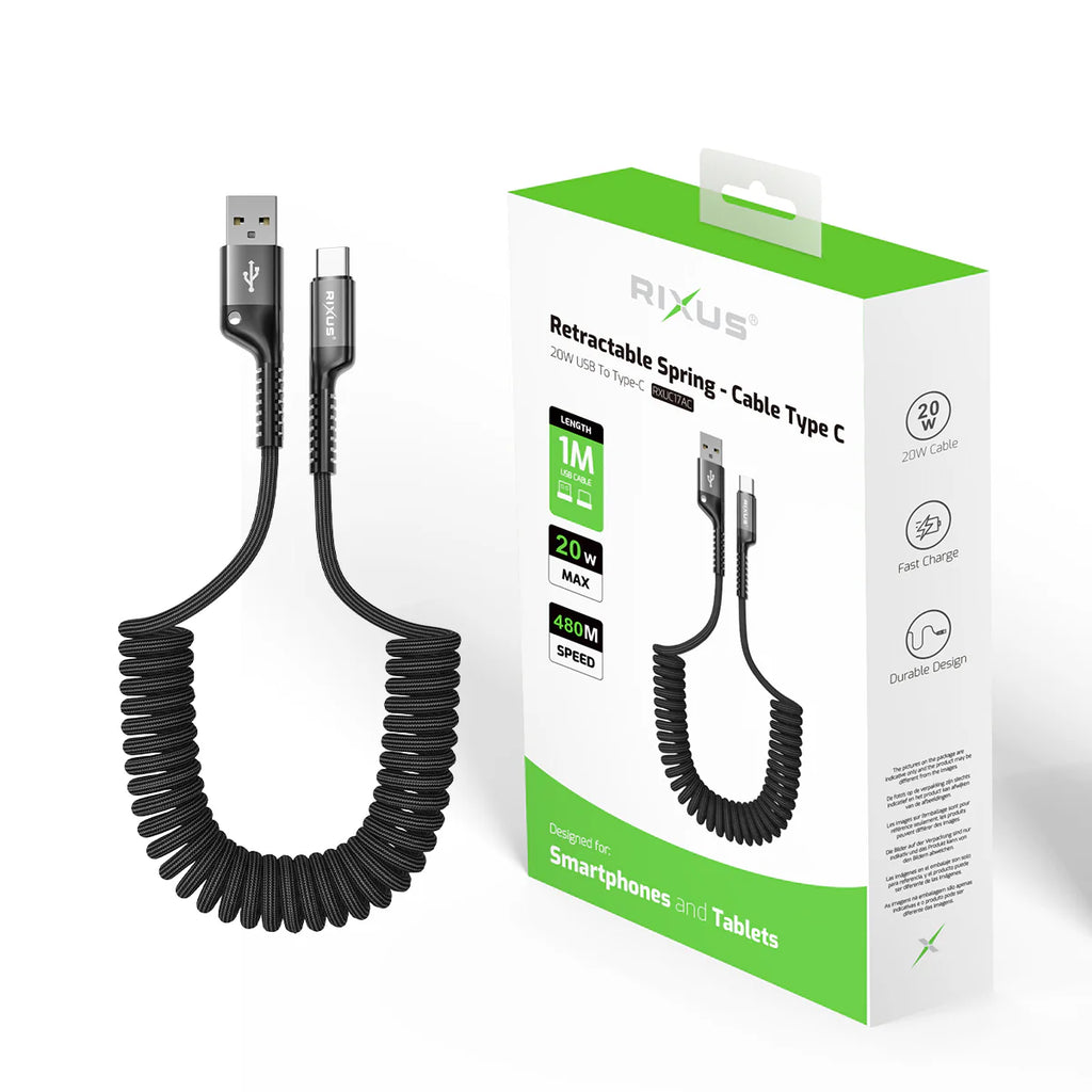 Rixus Retractable USB-A - Type-C Preto