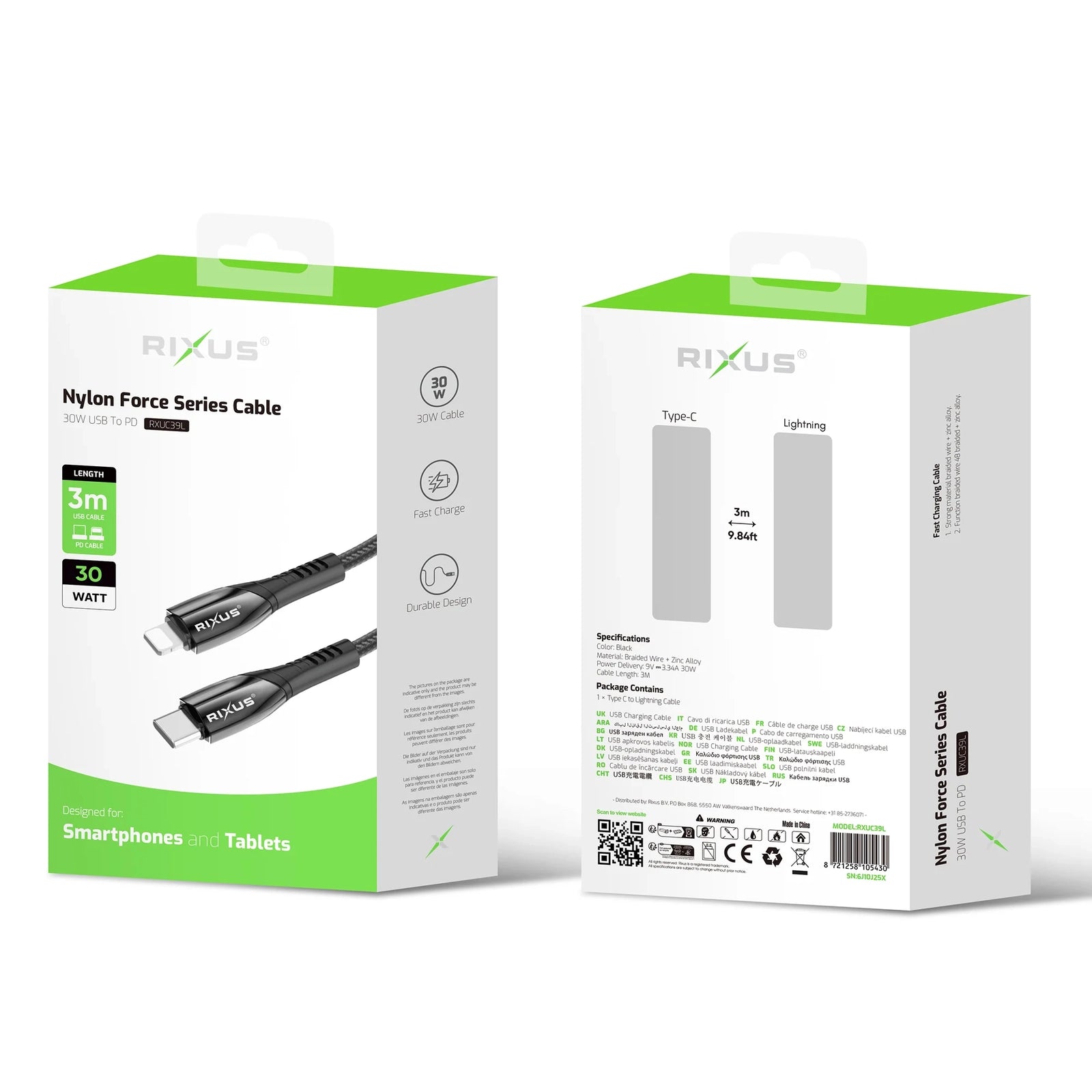 Cabo RIXUS Nylon 3m USB-C to Lightning RXUC39L