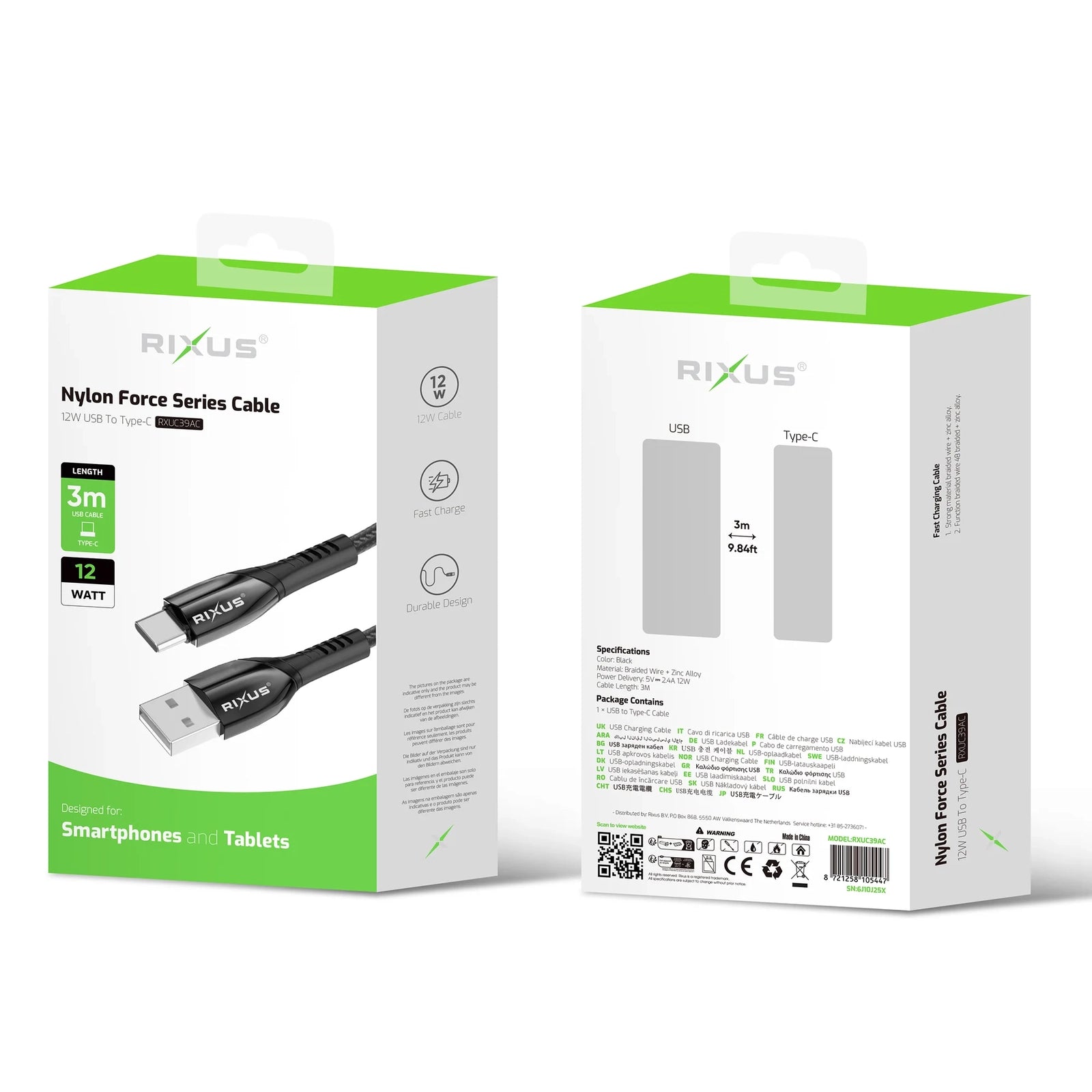 Cabo RIXUS Nylon 3m USB-A to C RXUC39AC