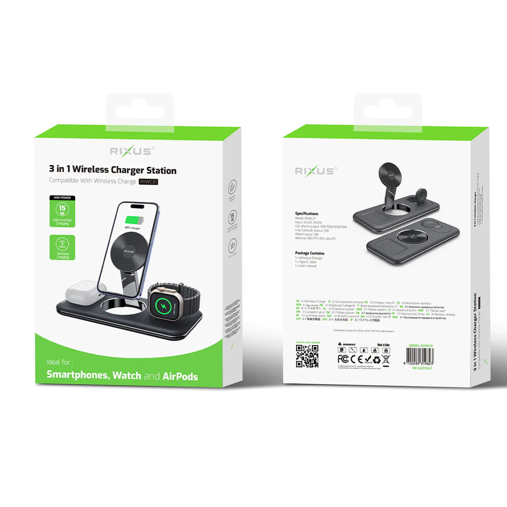 Rixus 3 in 1 Wireless Charger Station