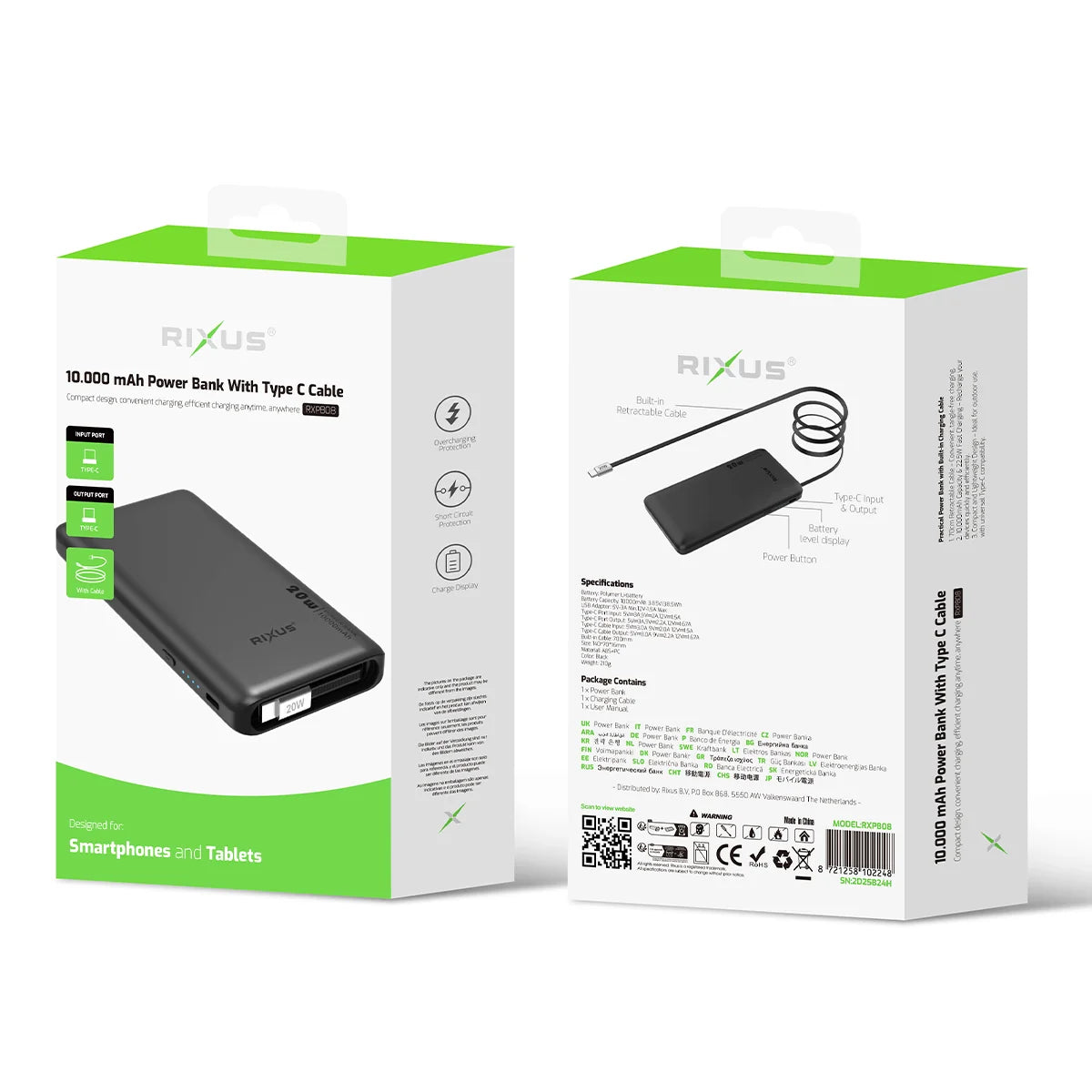 Rixus PowerBank 10000mAh RXPB08 C/ Cabo USB-C