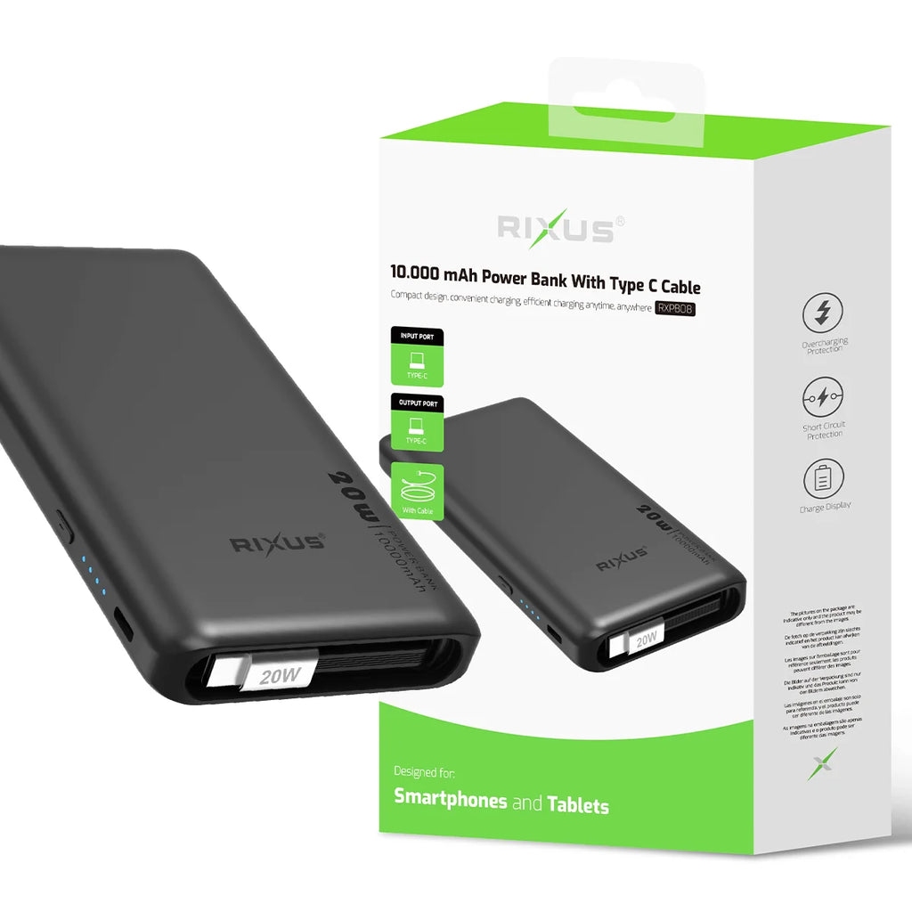 Rixus PowerBank 10000mAh RXPB08 C/ Cabo USB-C