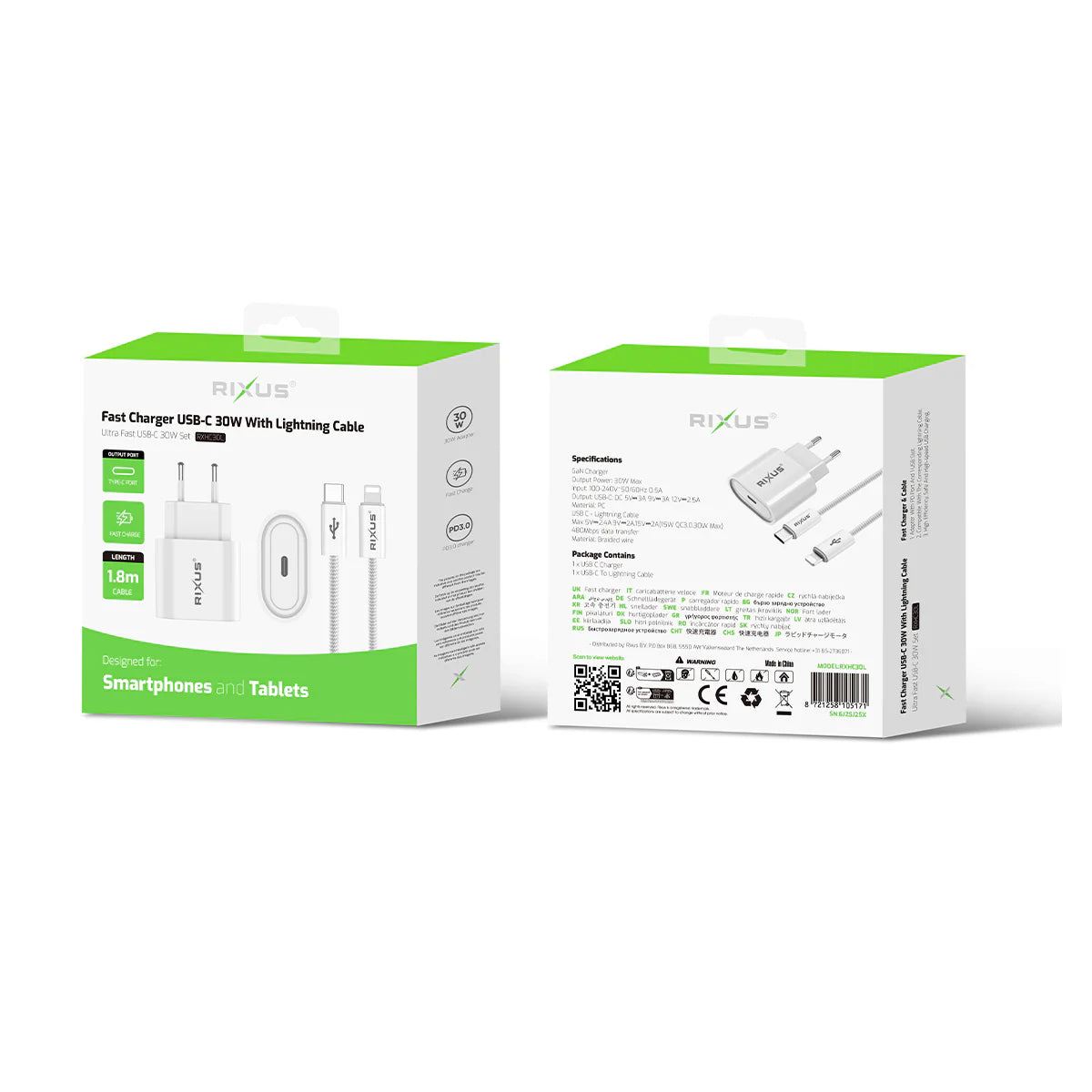 RIXUS KIT USB-C 30W + Cabo USB RXHC30L