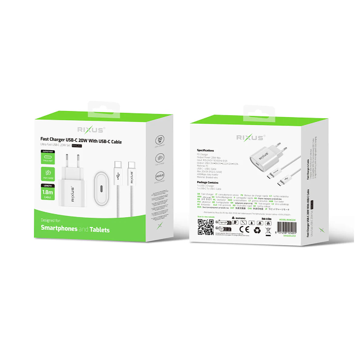 RIXUS KIT USB-C 20W + Cabo USB-C RXHC20C