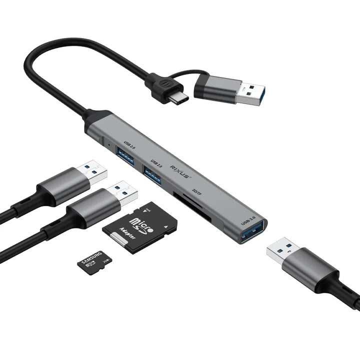RIXUS Adaptador RXHU05 USB-C + USB-A C/ USB 3.0 + USB 2.0 + SD&TF