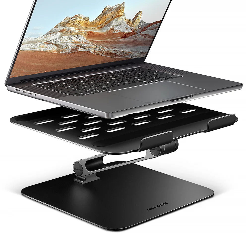 Suporte Elevatório AXAGON STND-LQB  para Portáteis Regulável Aluminio Preto