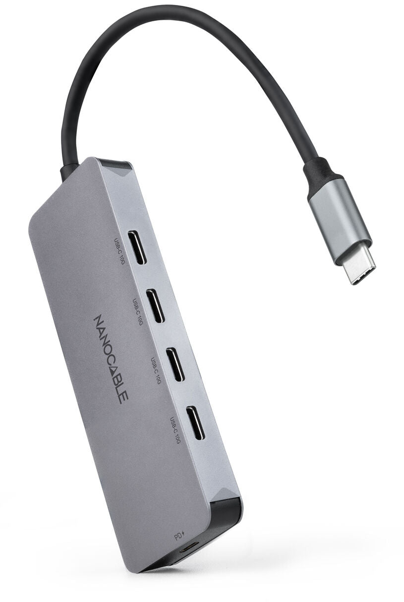 Hub Nanocable USB-C > 4xUSB-C + USB-C PD 100W 10 CM Cinzento