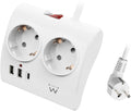 Tomada Ewent EW3870 Desktop Power Strip 2 Tomadas Schuko 16A + 2 USB-A + 1USB-C 1.5m Branca