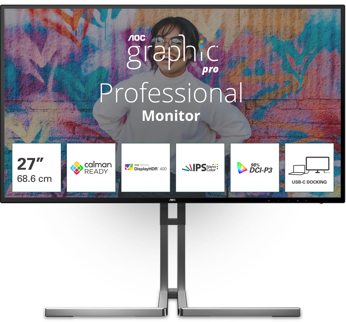 Monitor AOC Graphic Pro 27" U27U3CV Nano IPS 4K 60Hz USB-C (PD90W) DisplayHDR 400