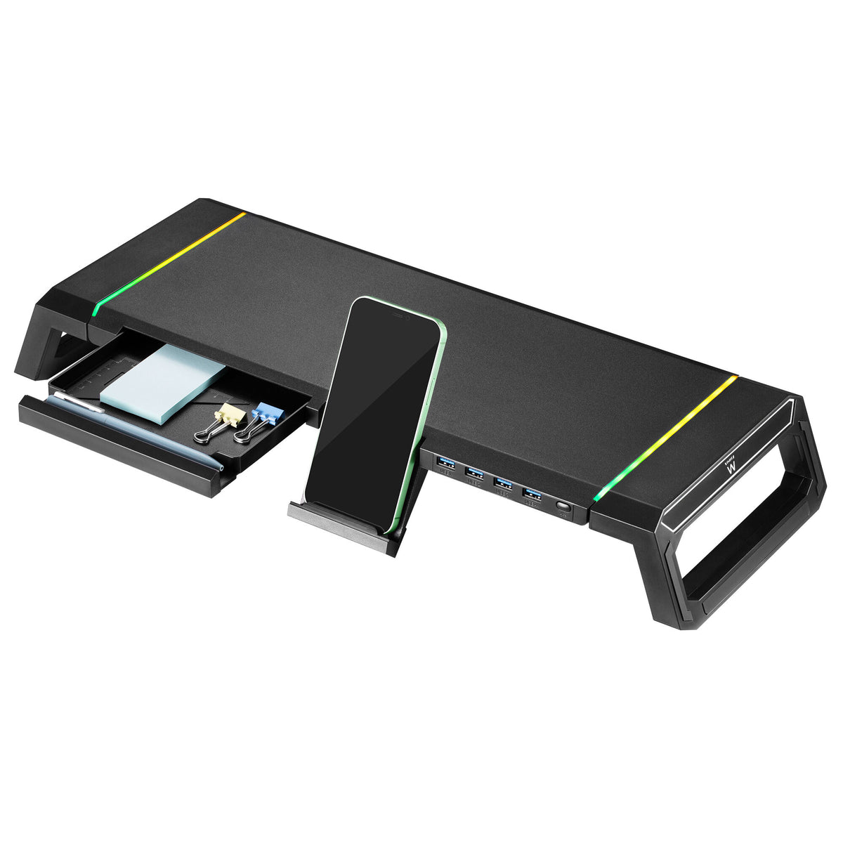 Base para Monitor Ewent Foldable RGB c/ Hub USB 3.0 Preto